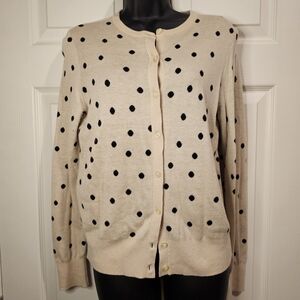 Ann Taylor Cream and Black Polka Dot Cardigan